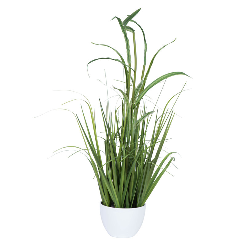 Bambou artificiel en pot et herbe, H 32 po x l 12 po x P 12 po