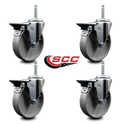 Steel Wheel Swivel 5/8 Inch Threaded Stem Caster with Brake SCC
