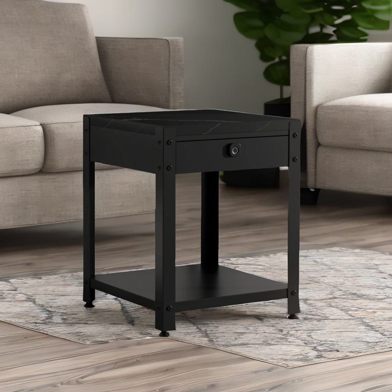 Table basse carrée à double couche, Noir