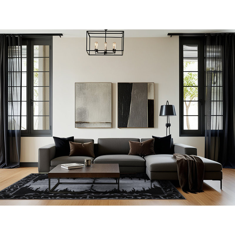 Tapis noir en bois de rose, Carré 6 pi