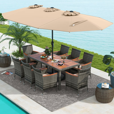 10 Pcs Patio Dining Table Chair Set With Umbrella