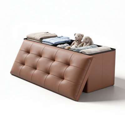 43" Folding Storage Ottoman Bench, PU Leather Footrest Footstool End of Bed Bench with Padded Seat