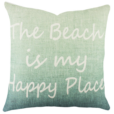 The Beach Is My Happy Place Cotton Throw Pillow