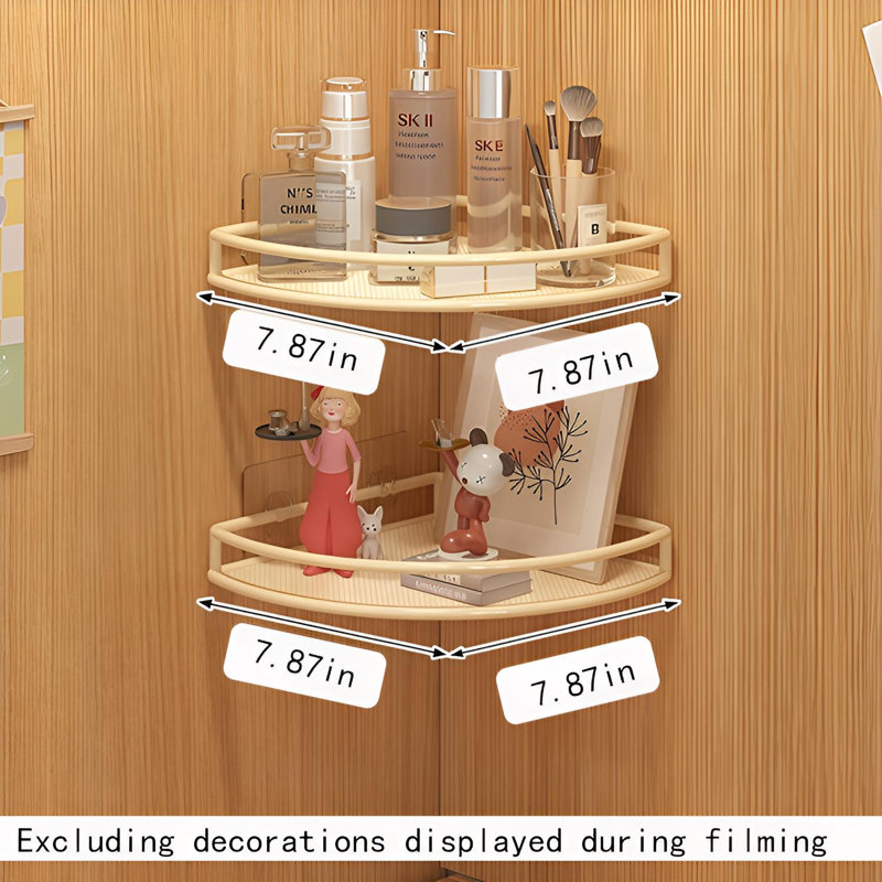 Multi-Layer Corner Shelf | No-Drill Wall Mounted Storage Organizer, 1.57" H x 7.87" W x 7.87" D