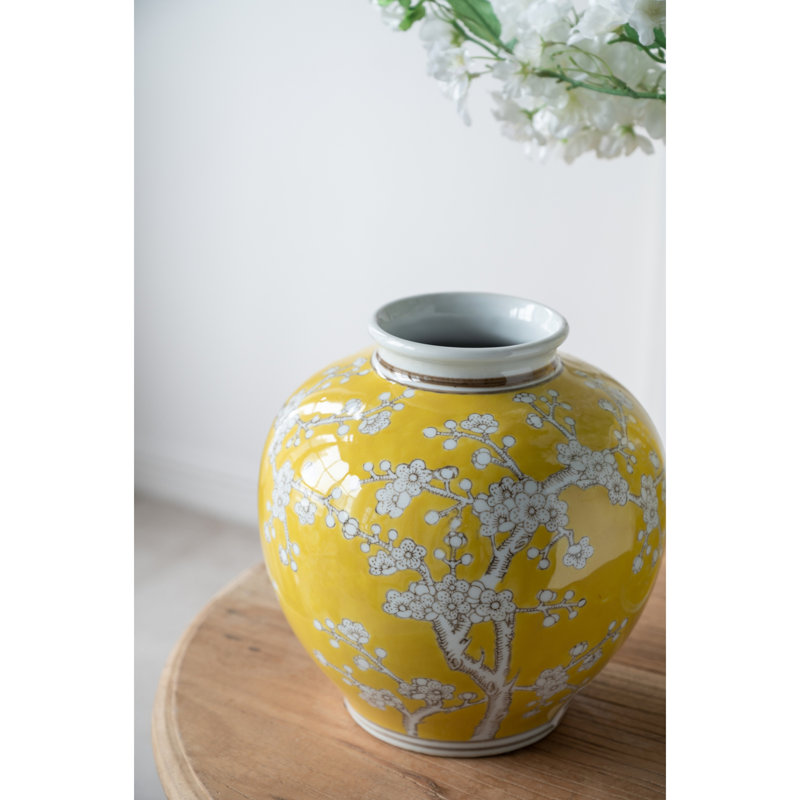 Grand vase incurvé jaune et blanc