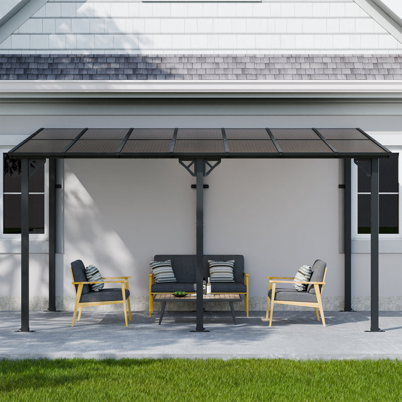 Large Wall mounted Lean to Gazebo Pergola With Roof , Heavy Duty Patio Awnings For Deck, Backyard