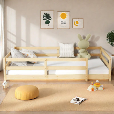 Montessori Full Size Floor Bed with Fence for Kids by August Grove