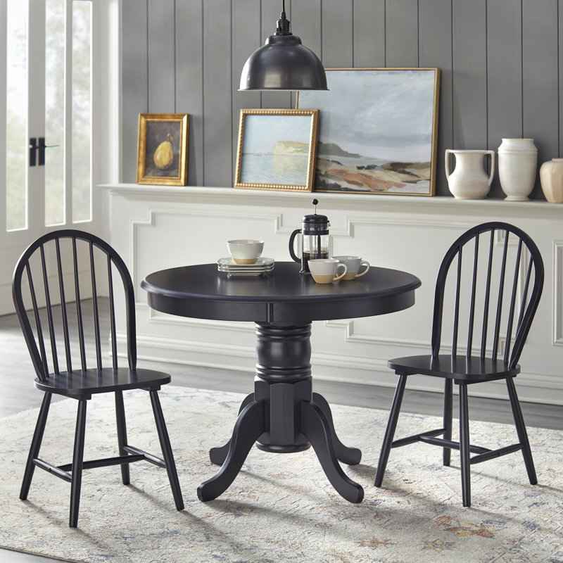 Sara Solid Wood Dining Set, Black, Black, 3 Pieces: Table, 2 Chairs
