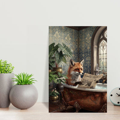 Fox Bath Time Classic Elegant Vintage Fox Nature Forest Wall Art Print 1 Piece Wrapped Canvas Wall Art