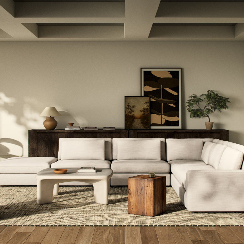 Bloor 5PC Sectional RAF W/ Ottoman-Savoy Parchment, Savoy Parchment Polyester Blend, Right Hand Facing