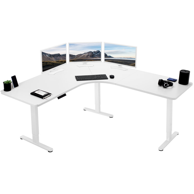 VIVO Electric 71" x 71" Curved Corner Stand Up Desk (E3CB2 Series), White