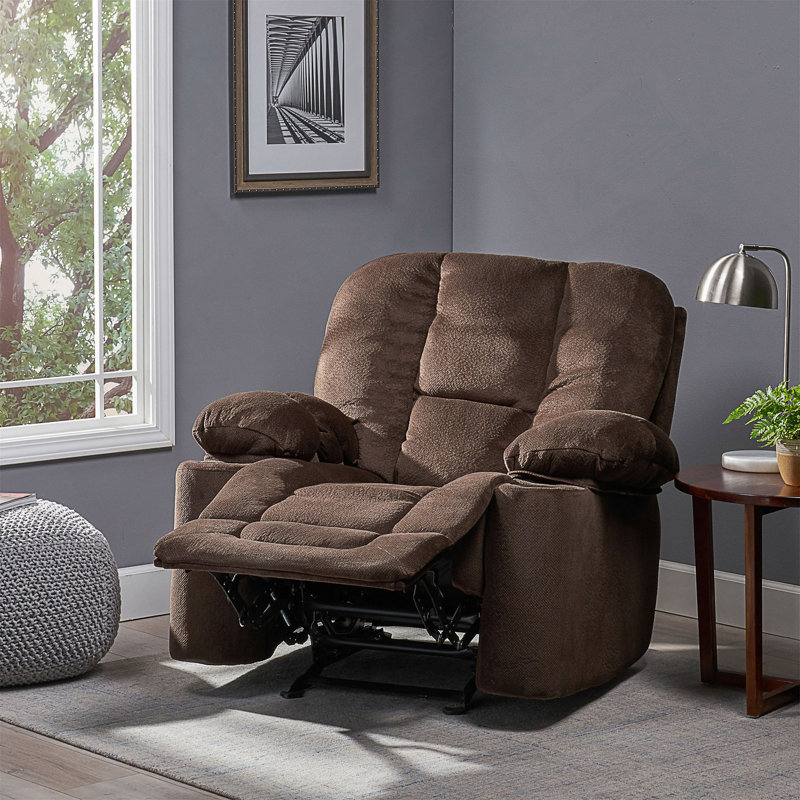 Luxurious Manual Recliner Chair In Coffee, Skin-Friendly Fabric, Dual Cup Holders, Chocolate