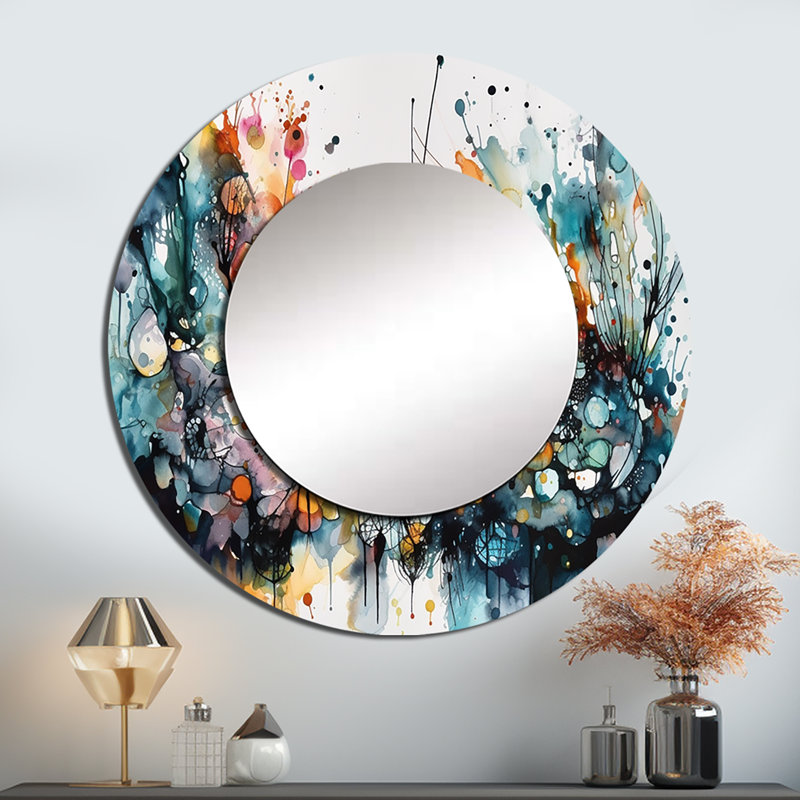 «Quiteris Captivating Boho Dance II», miroir mural abstrait unique, miroir rond bleu, impression d'art en métal