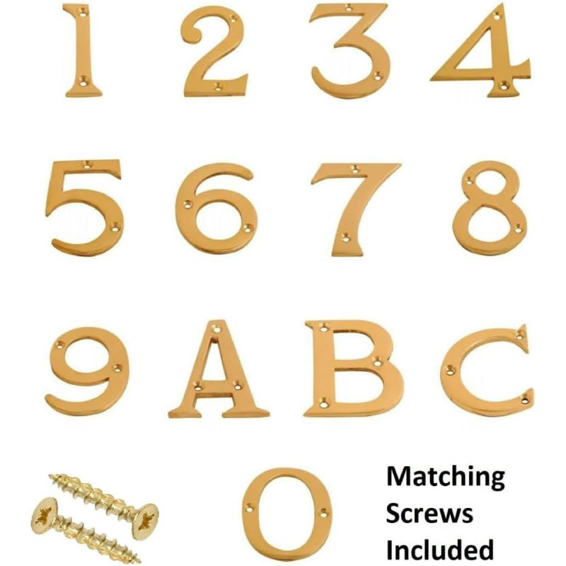 3 inch Brass Door Polished Screw On Front Door Numeral with Fixing Screws for uPVC, Wooden & Composite Exterior Doors, 7