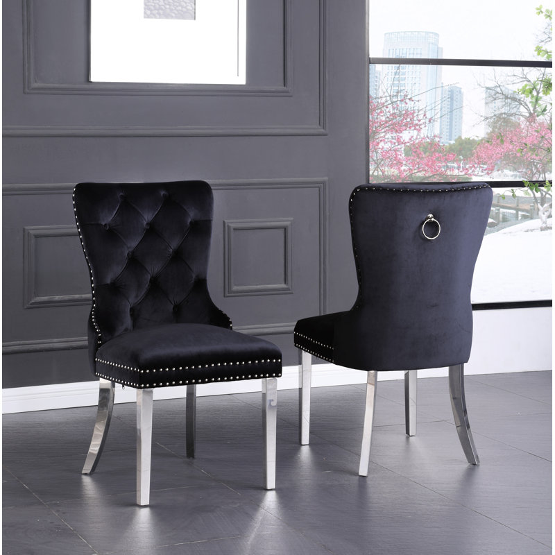 Manca 20'' H Tufted Velvet Upholstered Parsons Chair, Black