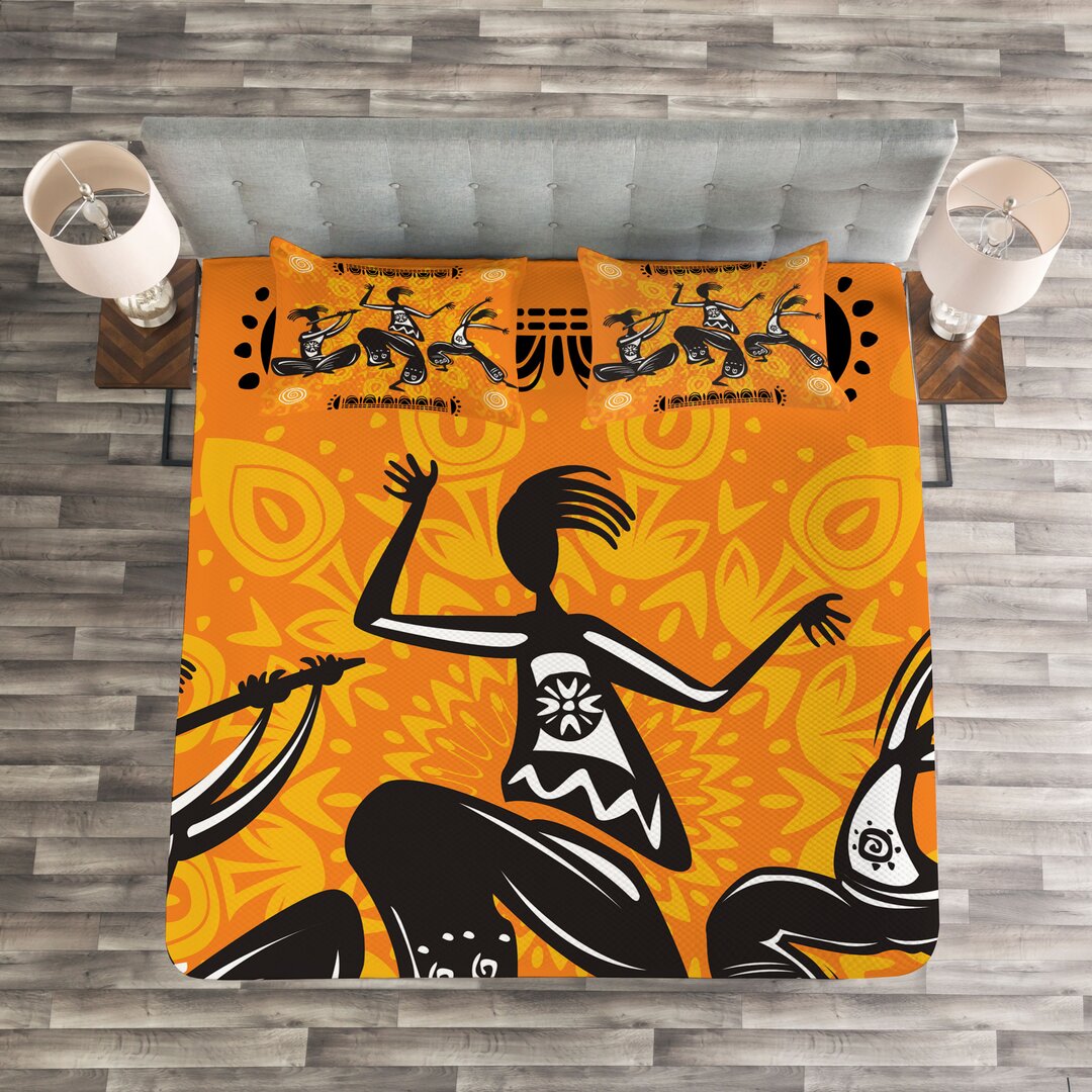 Gestepptes Bettdecken-Set, Native Dancer Tribal, afrikanisch, Orange Schwarz