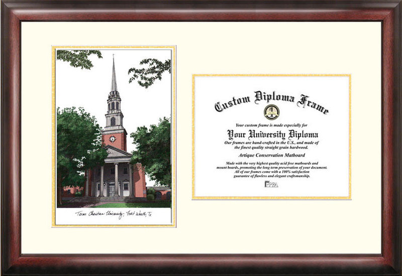 Cadre de diplôme pour lithographie à grenouilles avec cornes avec cornes texas. u NCAA
