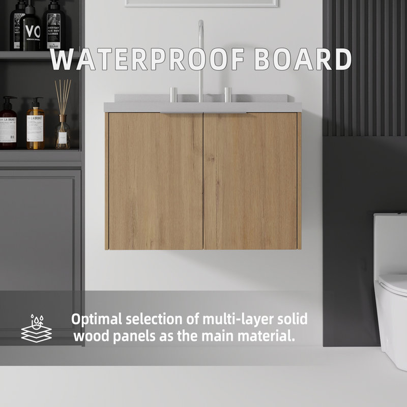 Meuble-lavabo flottant 24 po avec lavabo et porte à fermeture en douceur 24 po, Chêne clair, 24"