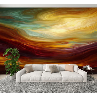 Peel and Stick Wallpaper Landscape Warm Earth Tones Hues Wall Murals 100"H x 144"W Removable PVC Wall Paper Self-Adhesive Wall Decor for Bedroom Living Room Home Office