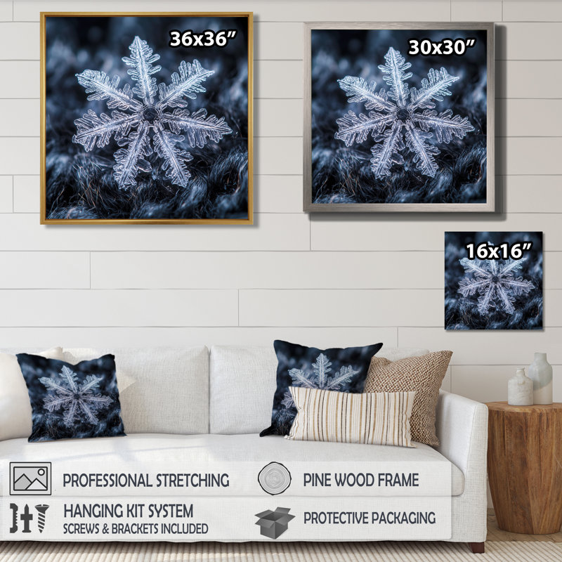 Art mural flocon de neige, toile décorative d'hiver, hiver flocon de neige, H 36 po x l 36 po, Natural Picture Framed