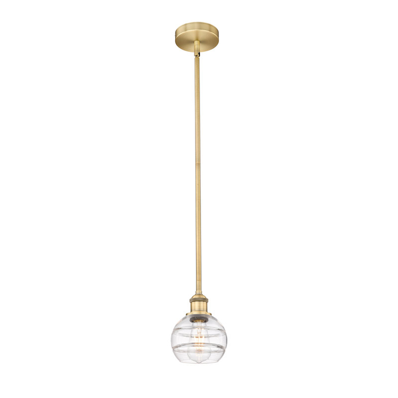 Mini-luminaire suspendu avec tige 6 po Edison Bienes-616-G556, H 11,13 po x l 10 po x P 10 po, Transparent, Laiton brossé