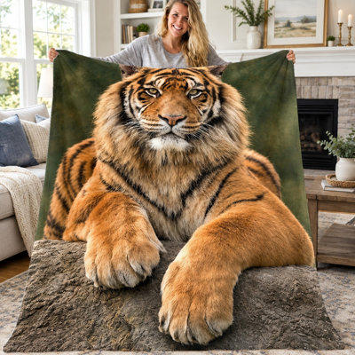 Couverture en flanelle à imprimé tigre réaliste (1 pièce), jeté de lit en peluche à motif animal féroce pour canapé, lit, salon, dortoir, bureau, voyage, couverture chaude, légère et confortable, décoration intérieure, cadeau toutes saisons.