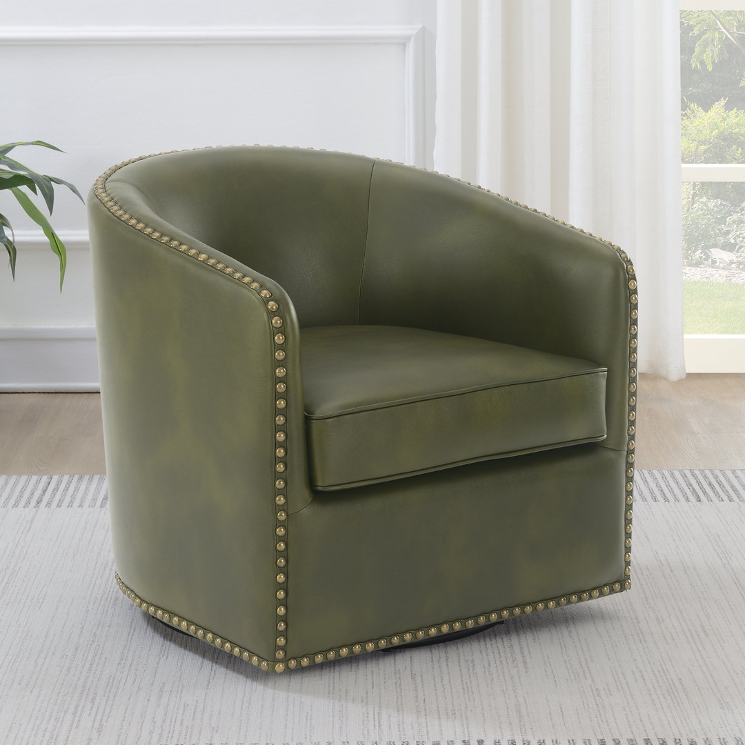 Gatwick Faux Leather Swivel Barrel Chair，Trenton Swivel Arm Chair Steelside™ Leather 
