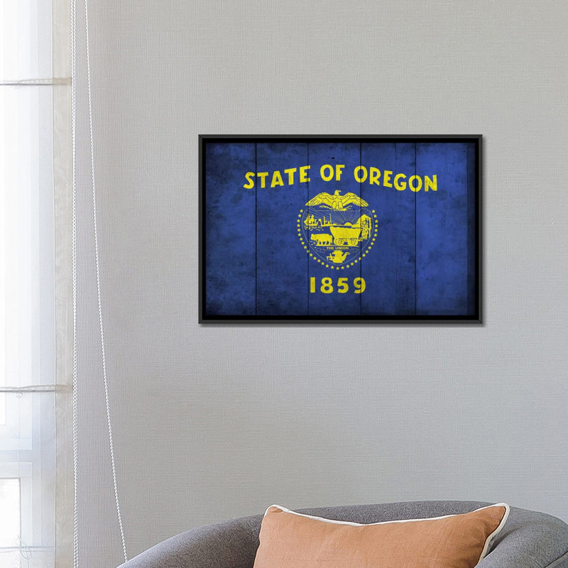 Drapeau de l'Oregon, planches avec grunge, impression sur toile, H 18 po x l 26 po x P 1,5 po, Toile avec cadre flottant noir