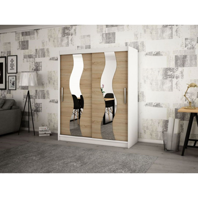 Margrete Manufactured Wood Wardrobe, Matt White/Sonoma Oak, 200cm H x 150cm W