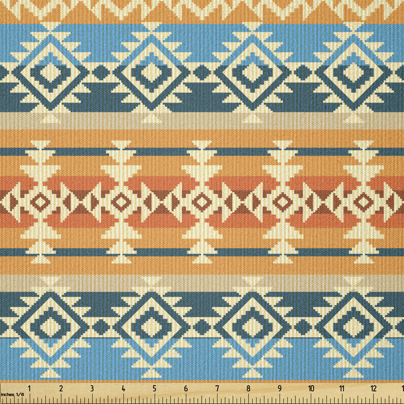 Desberg Striped Backdrop with Geometric Tribal Motifs Multi-Purpose Fabric