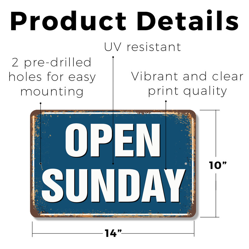 Open Sunday Street 10 Inch x 14 Inch Plastic Sign
