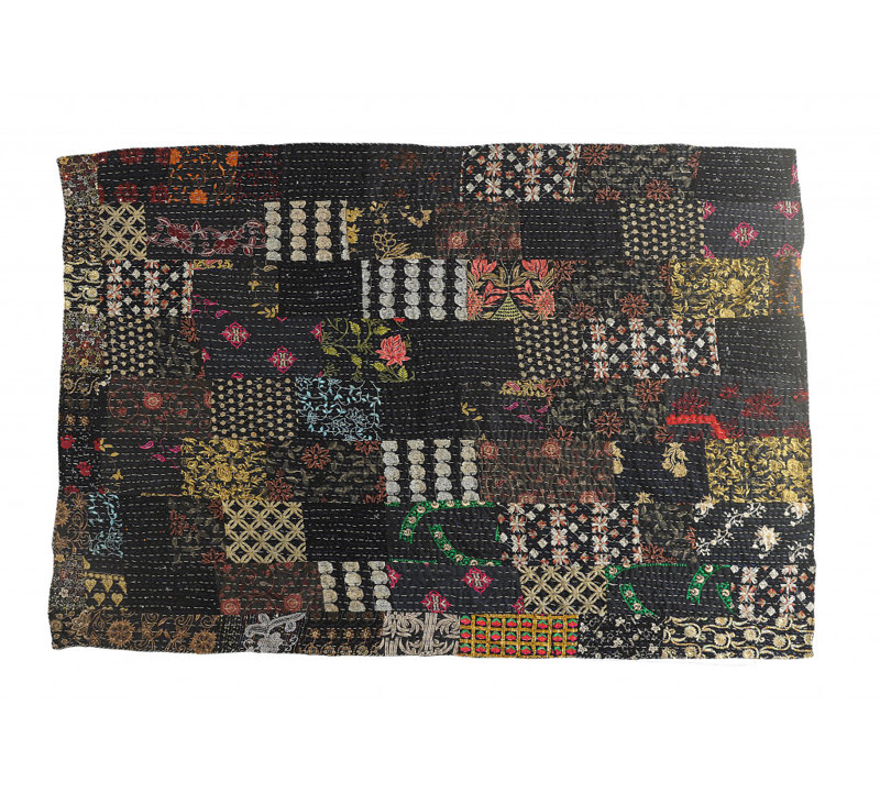 Knitted Cotton Patchwork Throw Blanket, Black Patchwork
