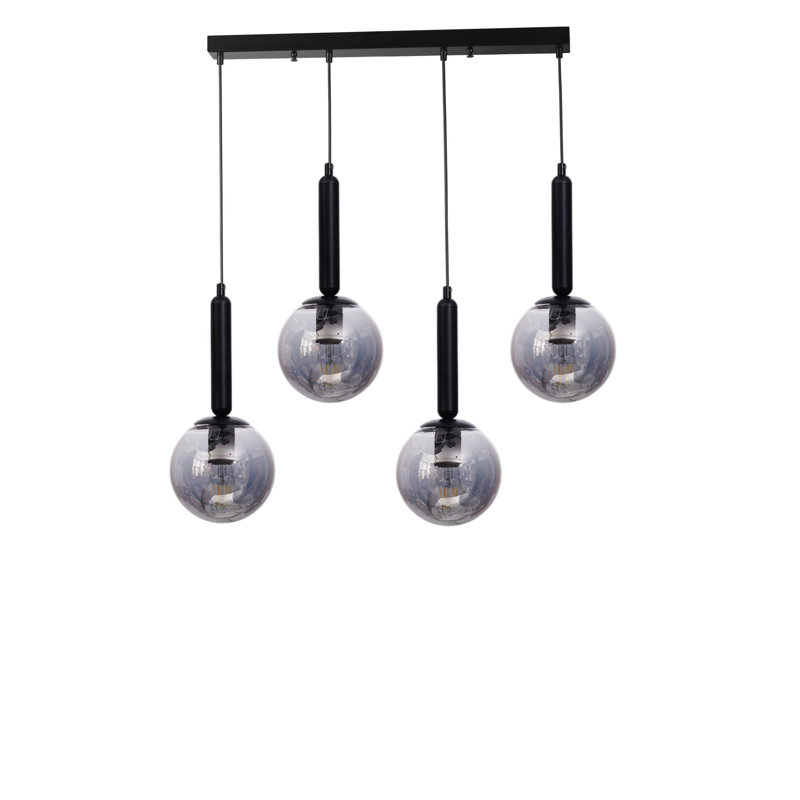 Élégant lustre en métal avec capuchon en verre, hauteur réglable, hauteur totale: 31,5 po | 4 x douilles E27 (40 W maximum) | Finition grise et noire pour l'éclairage du salon, de la salle à manger et du vestibule