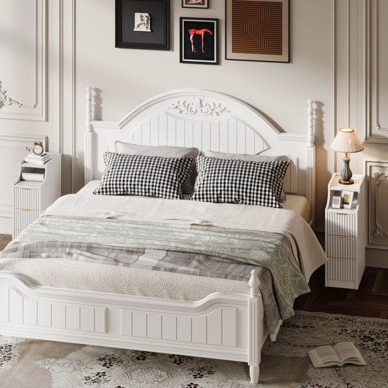 7.8" Fluted Nightstand & Narrow Bedside Table With 3 Drawers Set Of 2, White