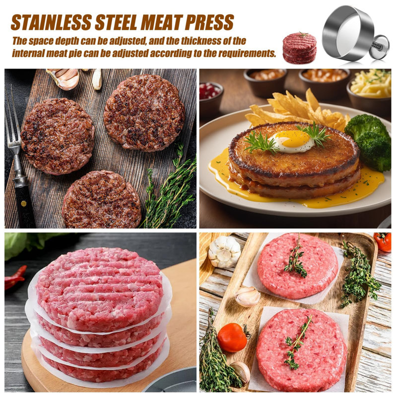 Round Stainless Steel Burger Patty Maker Press