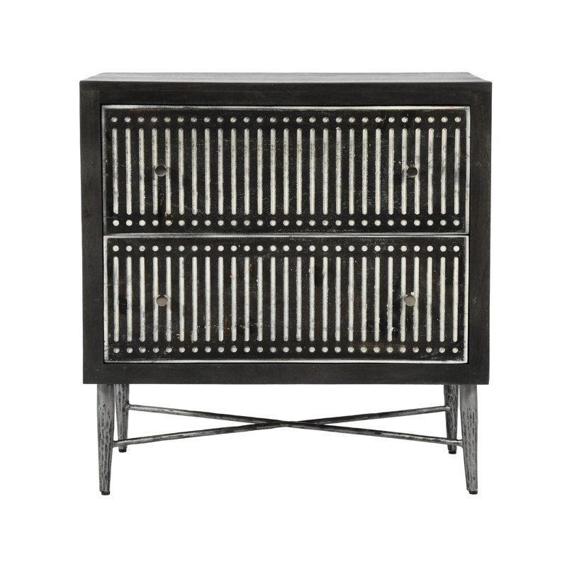 Table de chevet 2 tiroirs Konchog, Brun antique