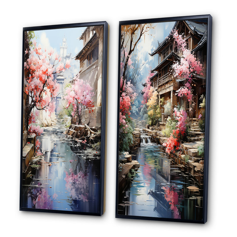 «China Art Silk Road», 2 pièces sur toile, Cadre noir, H 20 po x l 24 po