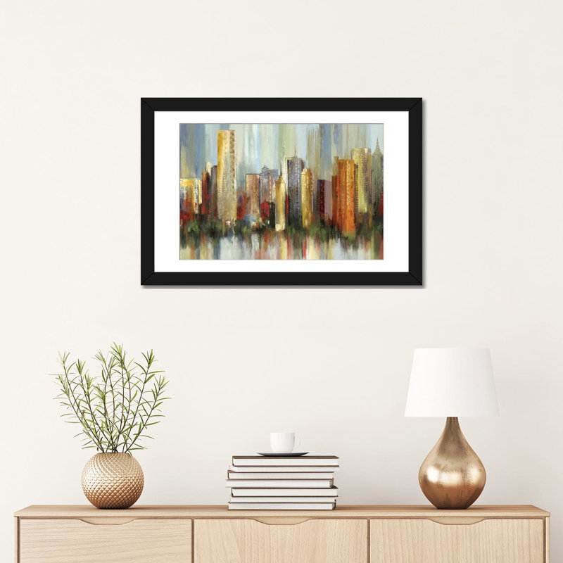 «Metropolis», reproduction sur toile, H 16 po x l 24 po x P 1 po, Papier d'art encadré noir, Blanc