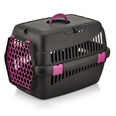 Modern Black and Fuchsia Ventilated Pet Travel Carrier for Small Pets (15.4'' W x 21.7'' D x 14.4'' H)