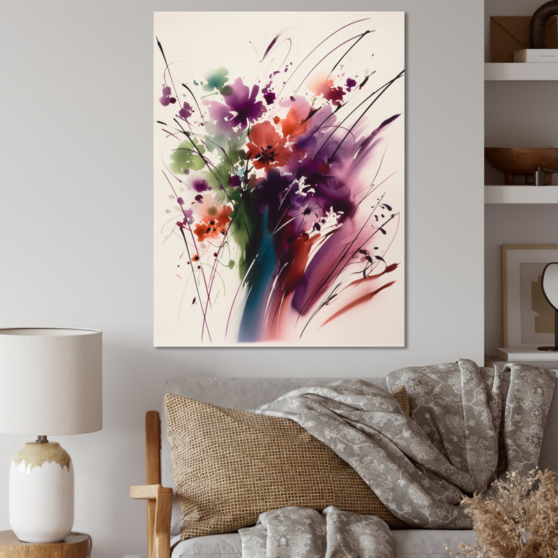 Keyva, bouquet de fleurs mauves et vertes Elegance III sur toile, H 20 po x l 12 po x P 1 po, Toile tendue