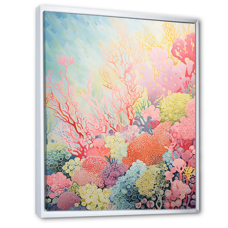 «Coral Reef Barrier Expression V», reproduction sur toile, H 44 po x l 34 po x P 1,5 po, Cadre flottant blanc