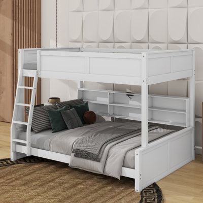 Full XL Over Queen Bunk Bed With Storage Cabinets And USB Ports