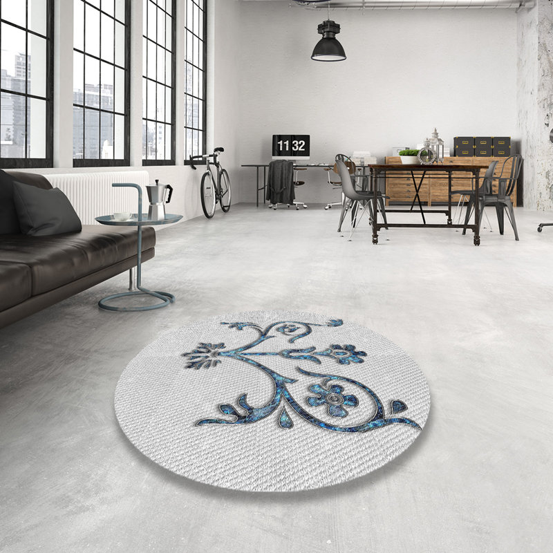 Tapis décoratif gris Ingraham, Rond 8 pi