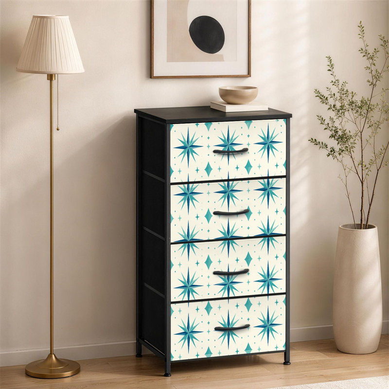 Commode 4 tiroirs pour chambre à coucher Vintage Compass Rose Turquoise Crème Petite grande commode à vêtements pour organisateurs de placard avec commode