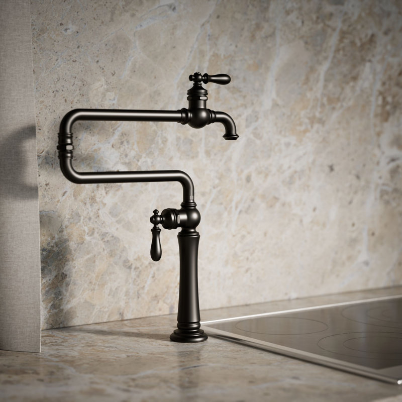 Artifacts Single-Hole Deck-Mount Pot Filler with Extended Spout, Matte Black