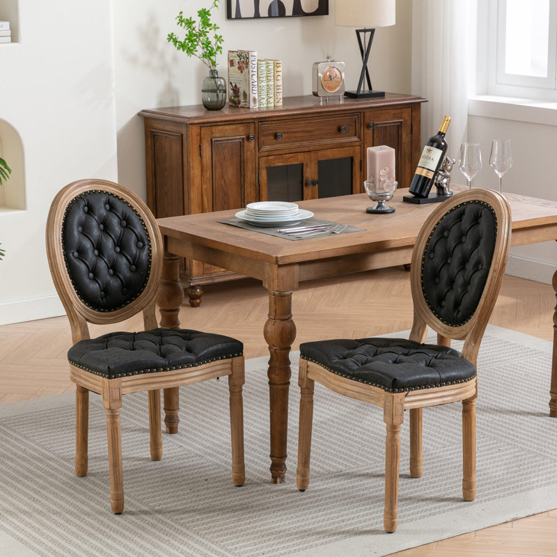 19.7 " H Upholstered Side Chair, Simili cuir, Noir