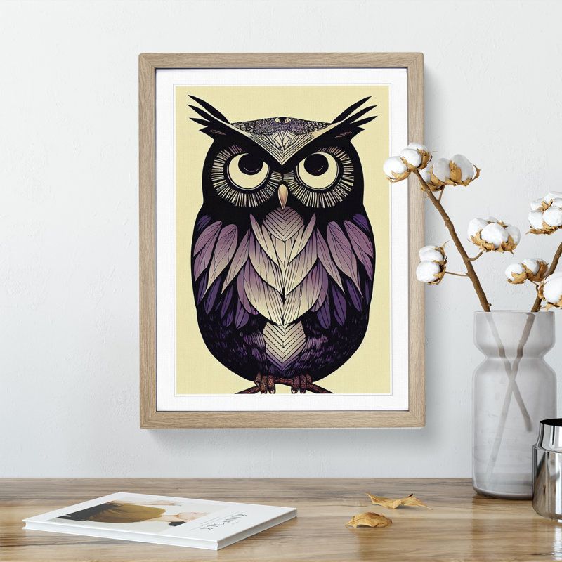 Spirited Owl - Single Picture Frame Painting, 46cm H x 34cm W x 2cm D, Oak