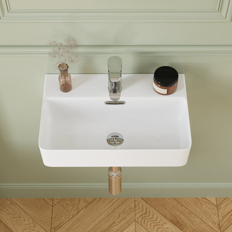 DeerValley 460mm L x 305mm W White Ceramic Rectangular Sink with Overflow
