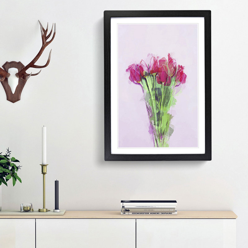 A Bunch of Pink Tulips in Abstract - Picture Frame Graphic Art Print, Black Framed, 36cm H x 27cm W x 2cm D