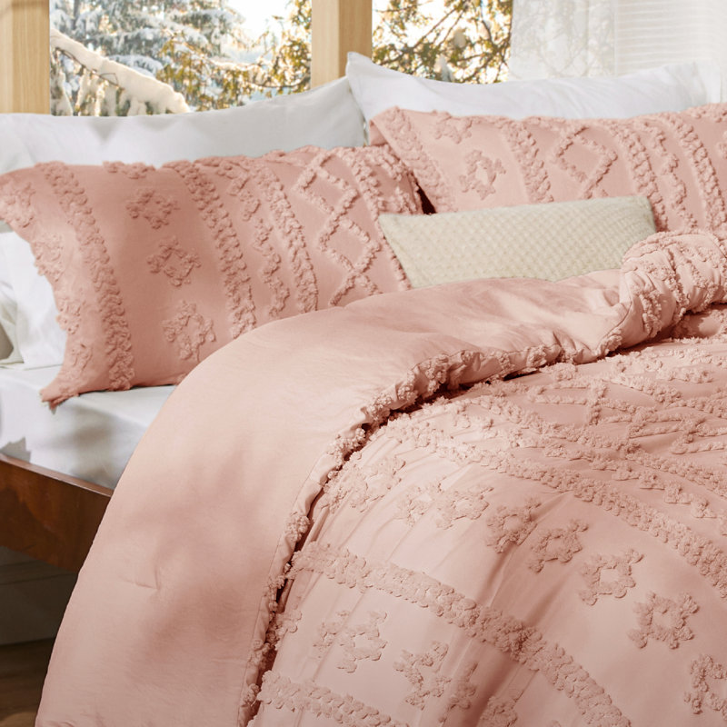 Ensemble d'édredon en microfibre toutes saisons, Édredon pour très grand lit + 2 taies décorativ, Pink
